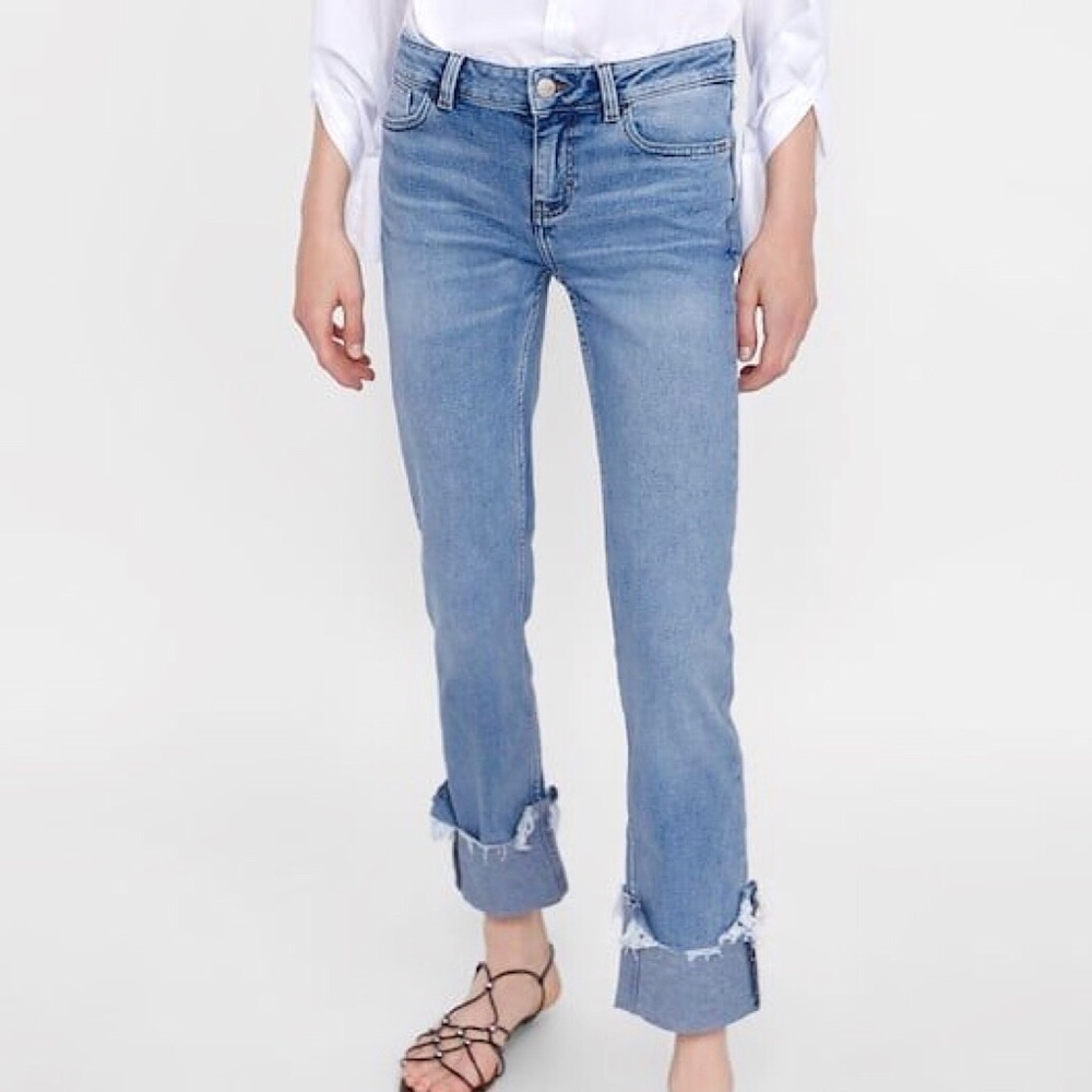 NWT Zara Rolled-Up Pearl Jeans